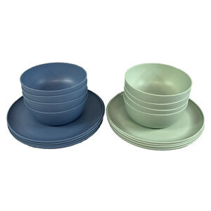 Room Essentials 16 Piece Blue & Gray Cereal Bowl & Plate 8 Sets Kitchen Home